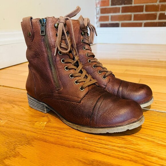 TaraM Womens Size 8 M Brown Leather Zip Laces Ankle Fashion Boots Bootie - Picture 14 of 16